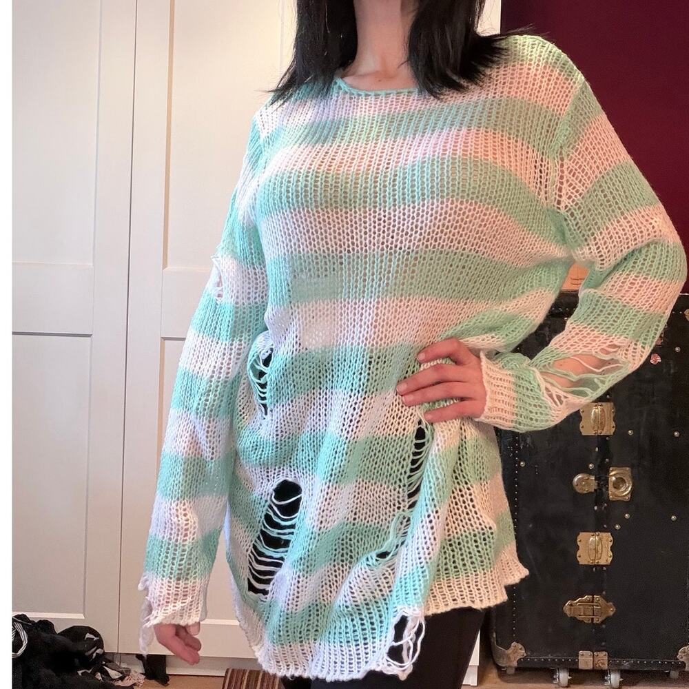 killstar pastel teal and white striped sweater
